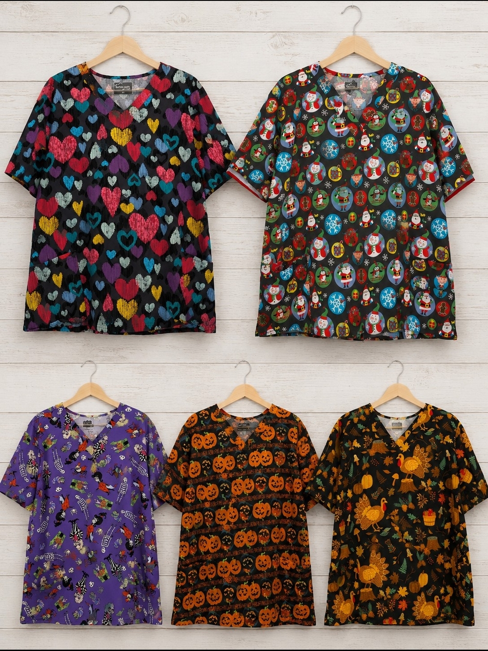 Lot Of 5 Holiday Scrubs